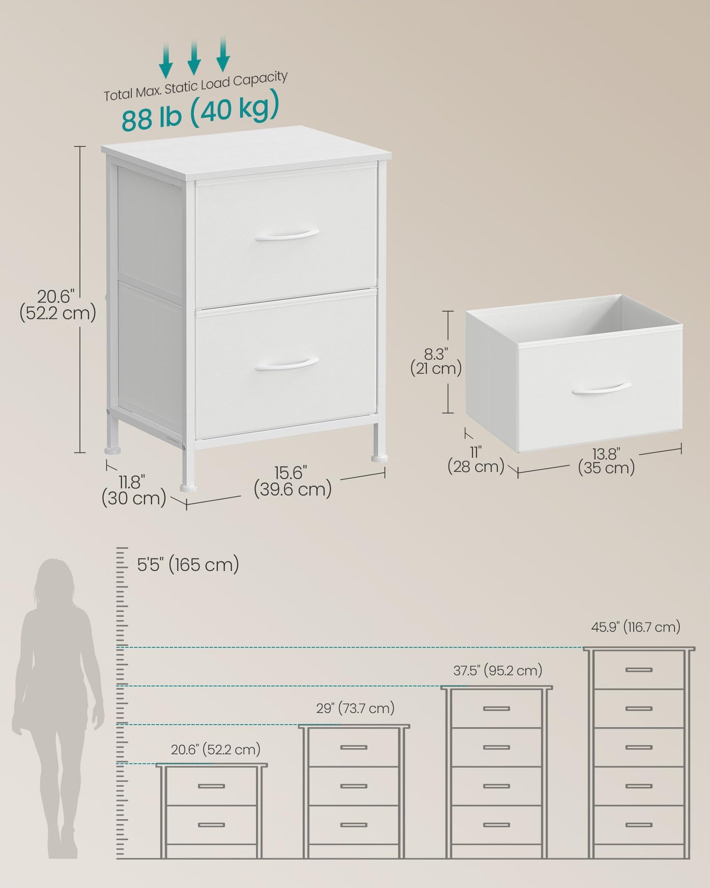 SONGMICS BELLAH Collection - Dressers for Bedroom, Chest of Drawers, Nightstands, 2 Drawers, Storage Organizer Unit, Closet, Entryway, Set of 2, Modern, Cloud White and Snow White ULGS112WH03S