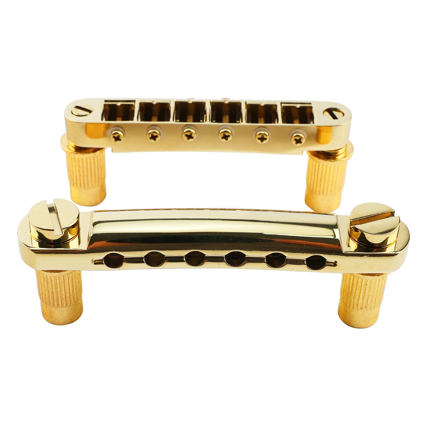 OVSAL Gold Tune-O-Matic Guitar Bridge and Stop Bar Tailpiece Combo M8 Metric Thread 6 String Fixed Bridge Compatible with Les Paul LP SG Style Electric Guitar Replacement Parts