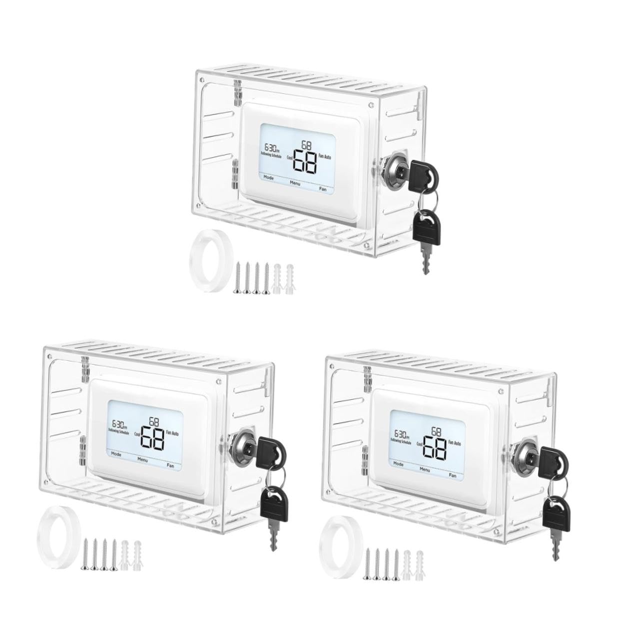 Angoily 3PCS Thermostat Cover with Key, Coverage Door Wall Protector Outdoor Transparent Plastic Nest Thermostat Protectivefor Home