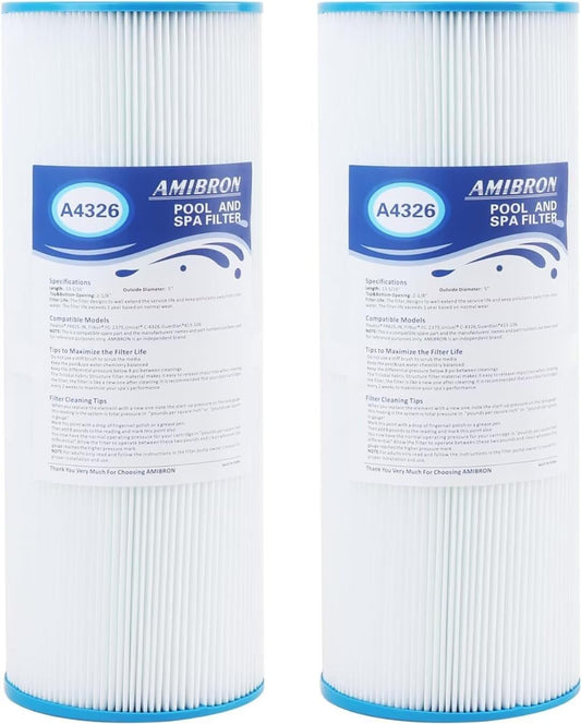 AmiBbon PRB25-IN Spa Filters, Replaces for Unicel C-4326, Filbur FC-2375, FC-2370, Guardian 413-106, 817-2500, 17-2327, 33521, 25392, 303909, R173429, 25 sq.ft. 5X13 Drop in Hot Tub Filter 2 Pack