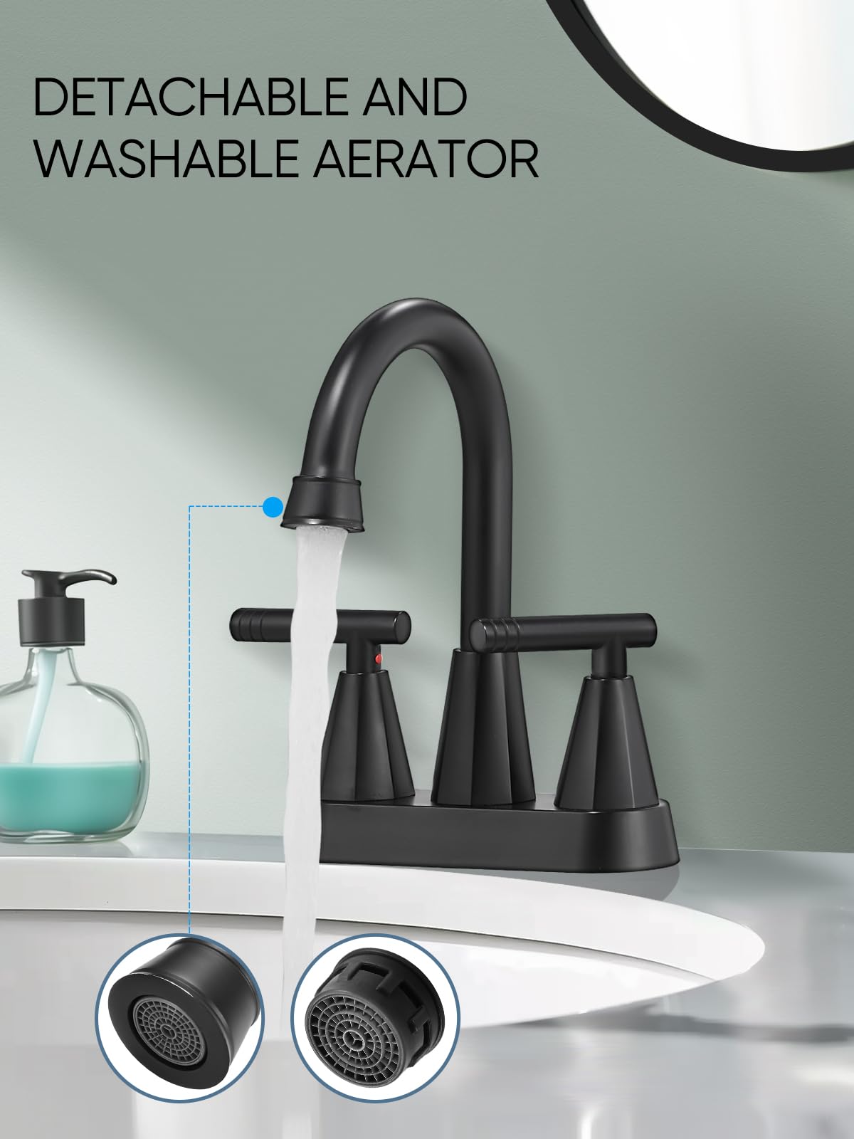 Cobbe Bathroom Faucets 3 Hole, 4 Inch Bathroom Sink Faucet with Pop Up Drain and 2 Supply Hoses, 2 Handle Centerset Bathroom Faucet, Matte Black