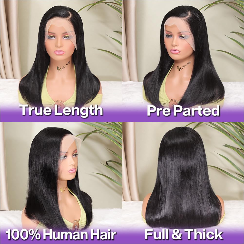 HIRIREMY Straight Lace Front Wigs Human Hair Pre Plucked 13x4 HD Lace Frontal Wigs Wear and Go Glueless Wigs Human Hair for Black Women 180% Density Natural Hairline with Baby Hair 18 Inch