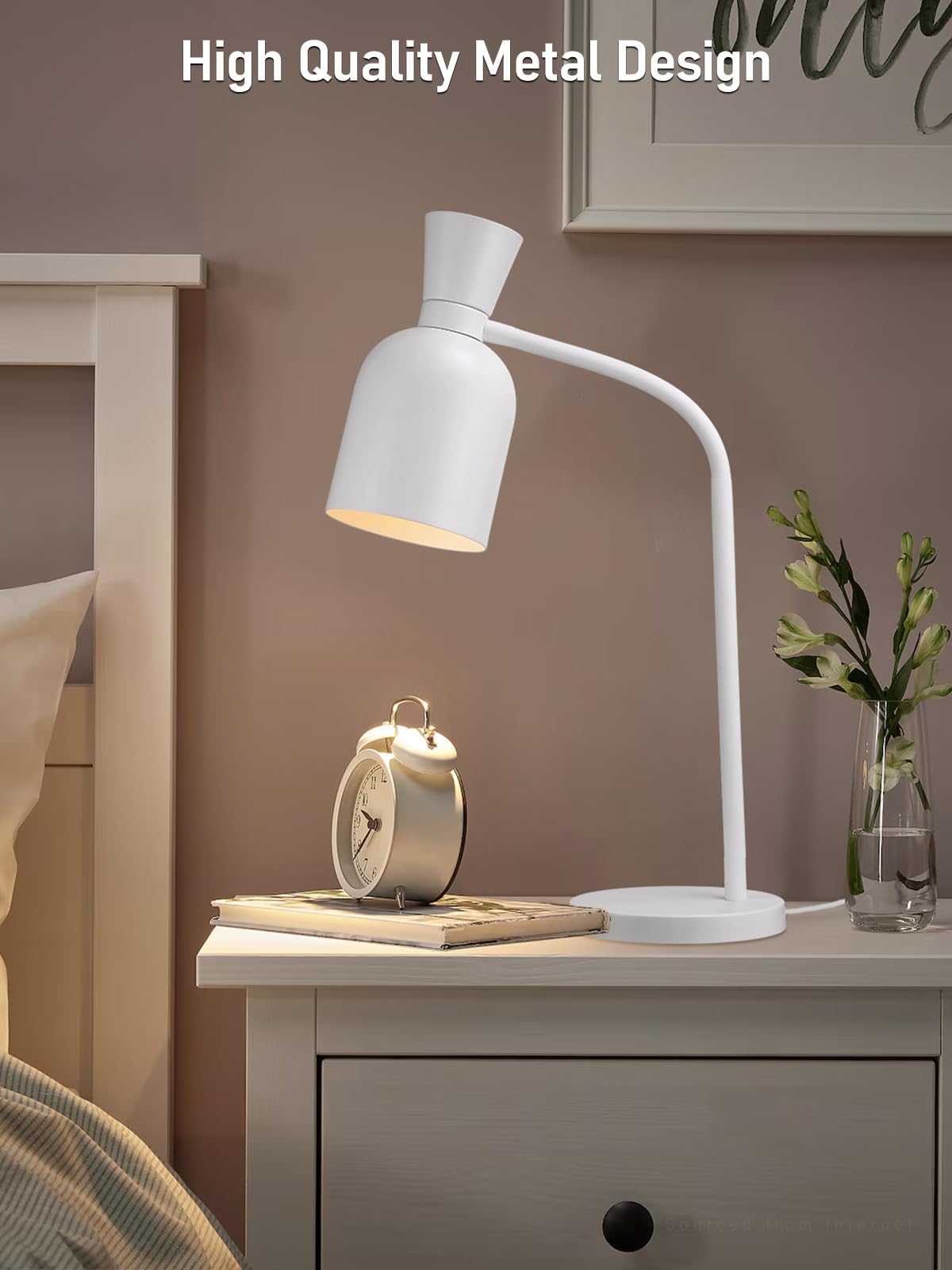 TORCHSTAR Metal Desk Lamp Aesthetic, Vase Shape Design, E26 Base, Max 60W Modern Goose Neck Task Desk Lamp with On/Off Switch, White, for Bedroom, Nightstand, Home Office, Bulb Not Included