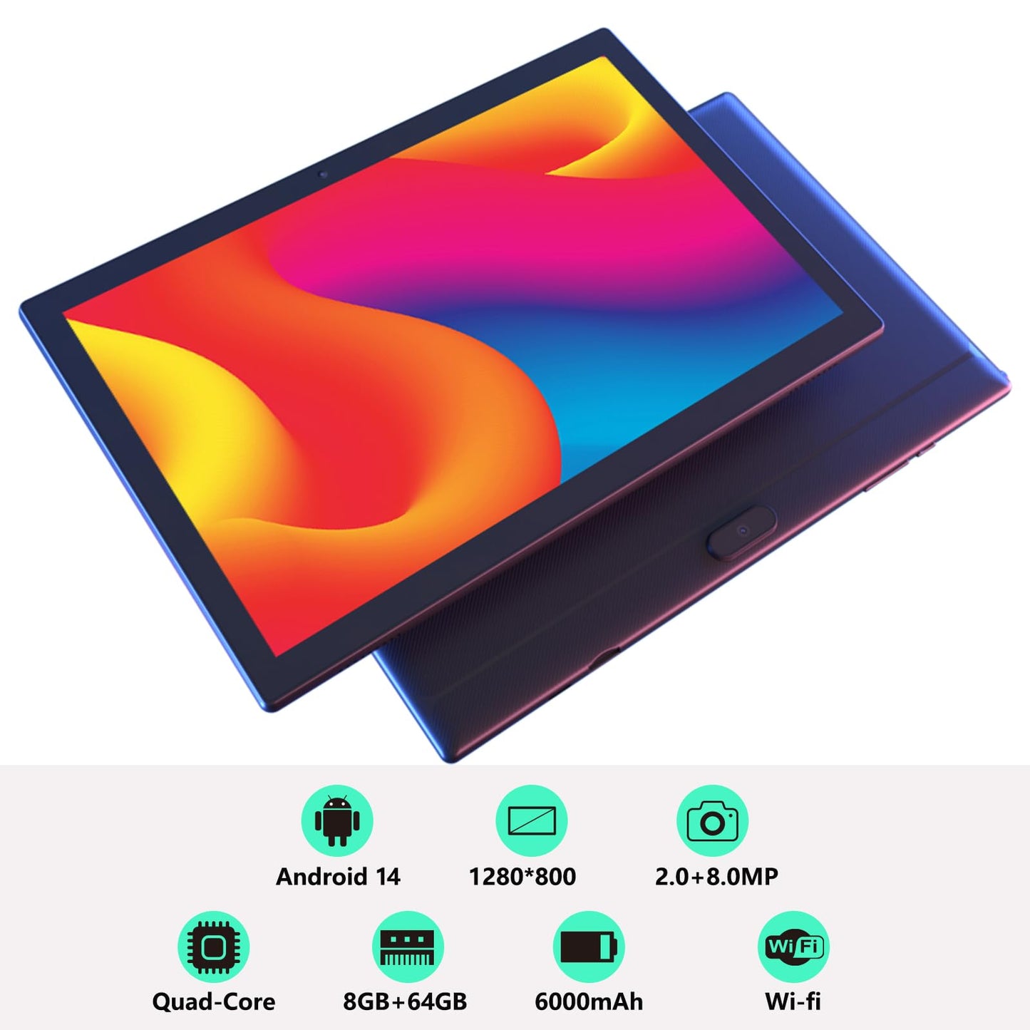 10 Inch Tablet, 64GB Storage Tablets, Android 14 Tab, 1024GB Expand,2MP+8MP Camera, Quad-Core Processor 8GB RAM WiFi 6000MAH Battery 10.1'' IPS HD Touch Screen Tableta (Black)