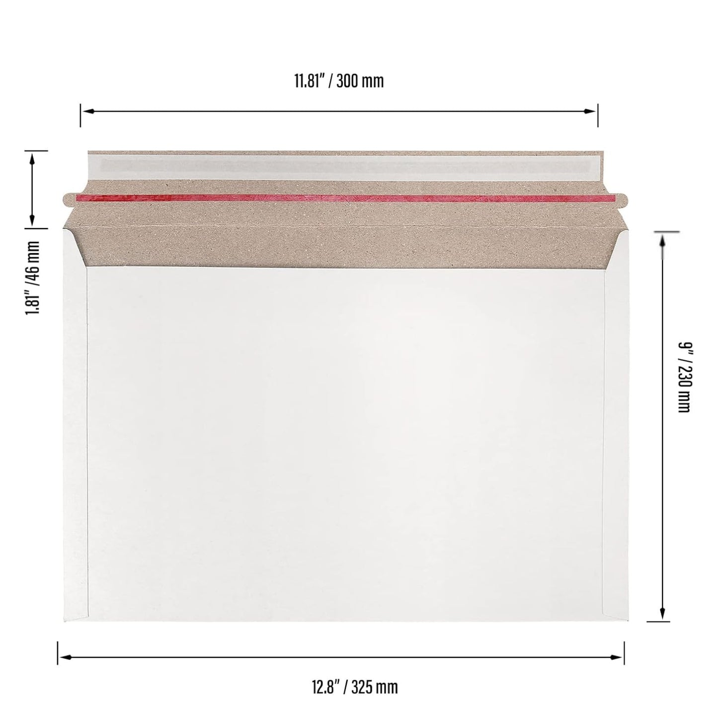 SINJEUN 100 Pack 9X 12.8 Inch Stay Flat Mailers, 250 GSM Self Seal White Cardboard Envelopes, Stay Flat Envelopes for Files, Photos, Pictures, Papers