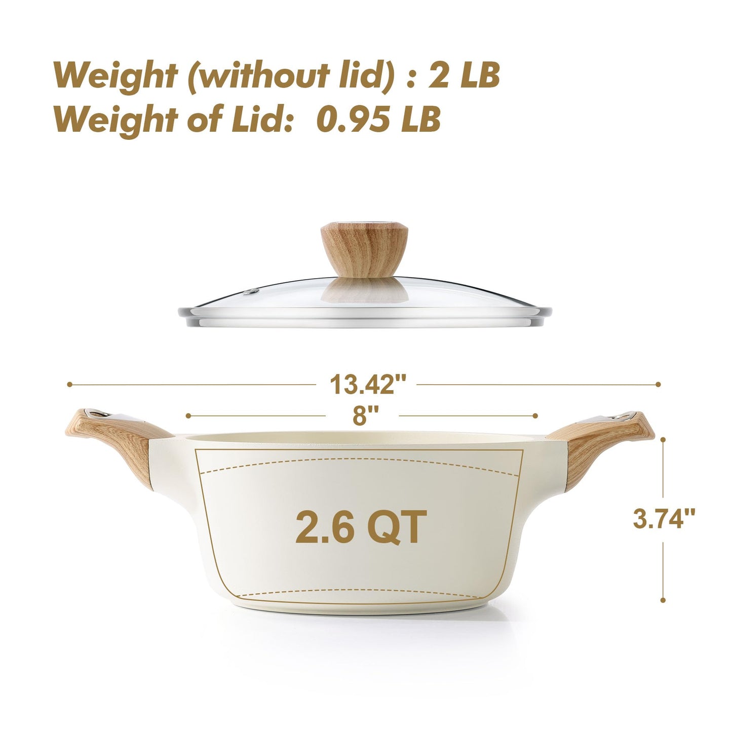 SENSARTE Ceramic Nonstick Stock Pot with Lid, 2.6 QT Soup Pot Casserole Pot, Non-Toxic Healthy Pasta Pot, Large Cooking Pot Stew Pot, Induction Compatible, PFOA PFAS PTFE Free, White