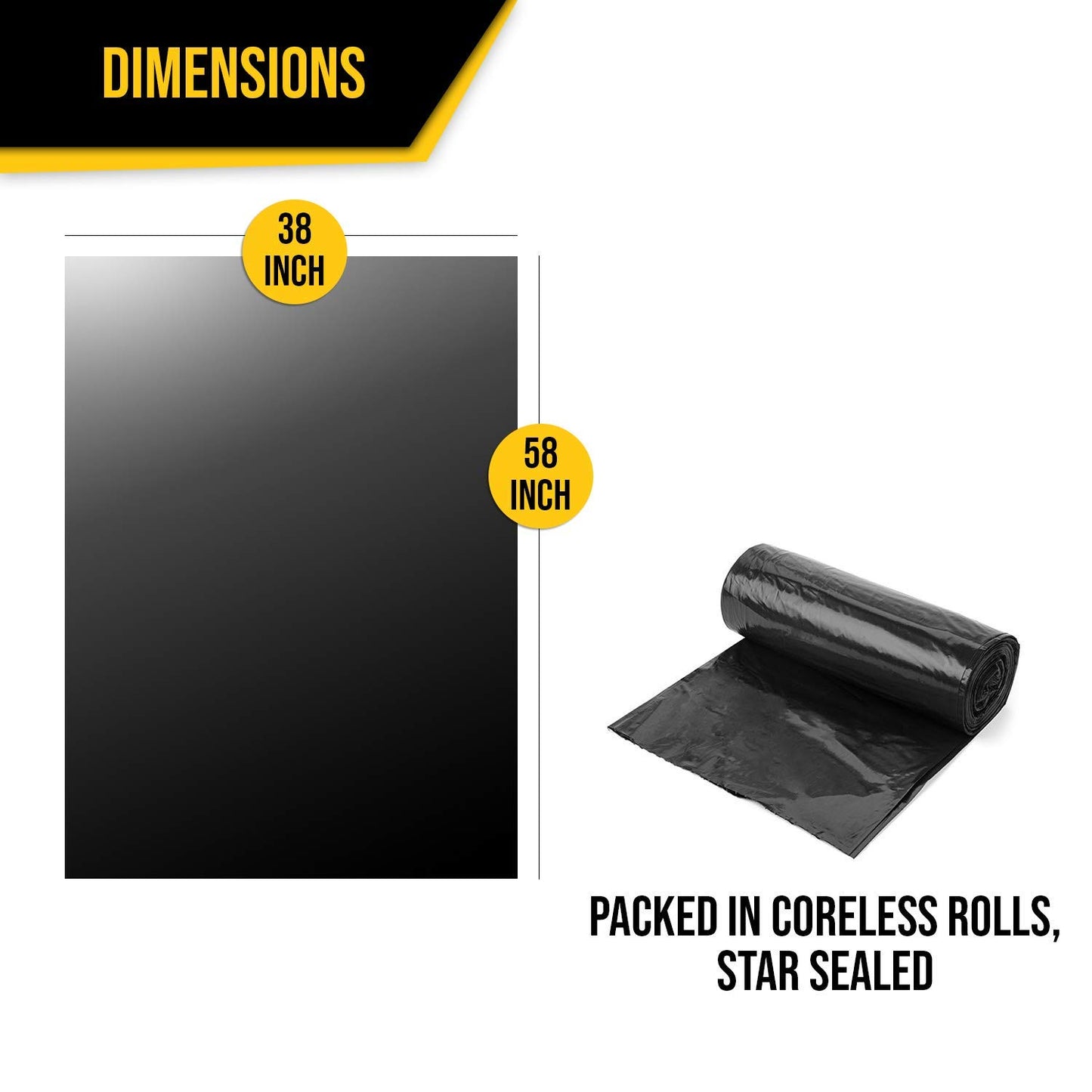 Aluf Plastics RCM-3858 Coex + Microban Low Density Blend Star Seal Bag on Coreless Roll, 55-60 Gallon Capacity, 58" Length x 38" Width, 45 lbs Max Load, Black (Pack of 100)