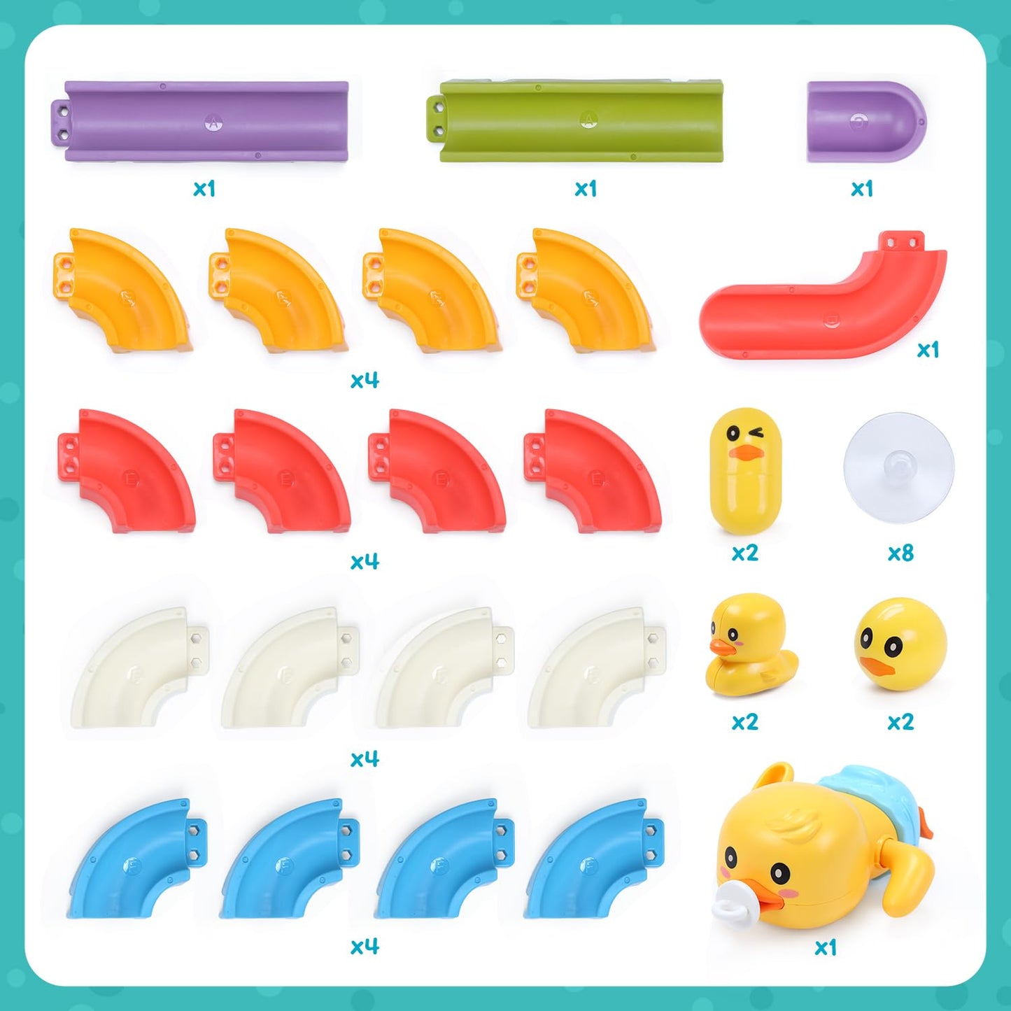 CUTE STONE Baby Bath Toys for Toddlers, Water Slide Building Track W/ Wind-Up Duck, Bathtub Toys for Kids, Water Pool Toys Gift for Boys Girls