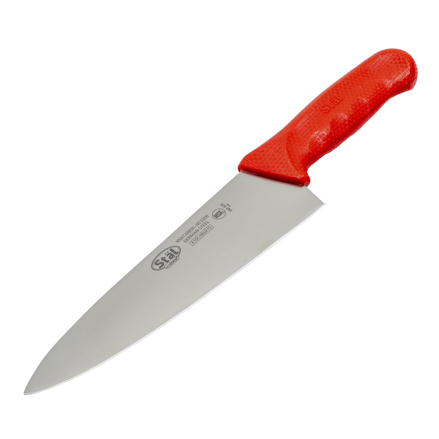 Winco 8" Commercial-Grade Chef's Knife with German Steel Blade, Red