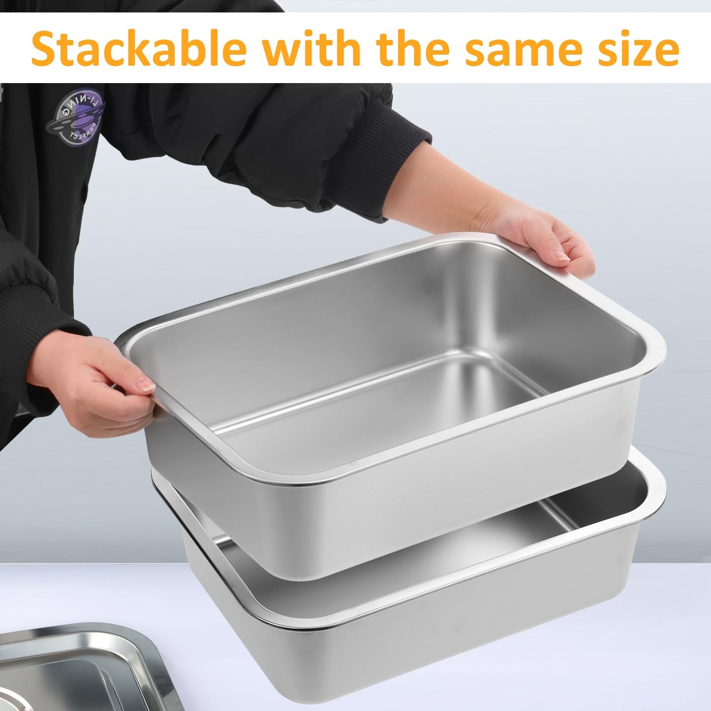 CODOHI 2 PACK 4 Inch Extra Deep Lasagna Baking Pan with Lid, 10.6x14.2 Inch 304 Stainless Steel Large Baking Dish Tray for Oven, Thick Metal Roasting Pan for Casserole Brownie Turkey (Silver, L)
