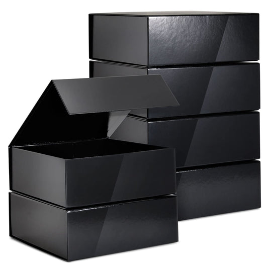6 Pack Proposal Boxes with Lid for Groomsmen, Bridesmaid, 9.5 x 9.5 x 3.5 Inch Square Glossy Black Magnetic Gift Box for Parties, Retail