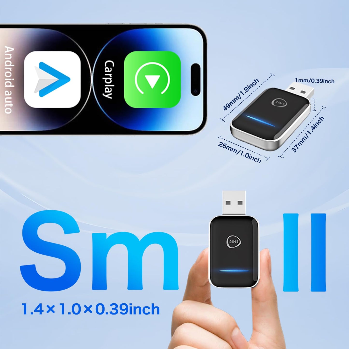 ORYHN 2-in-1 Wireless CarPlay & Android Auto Adapter, Mini USB Plug and Play Dongle, Converts Wired to Wireless with Fast Auto-Connect, for iPhone iOS 10+ and Android Auto Cars