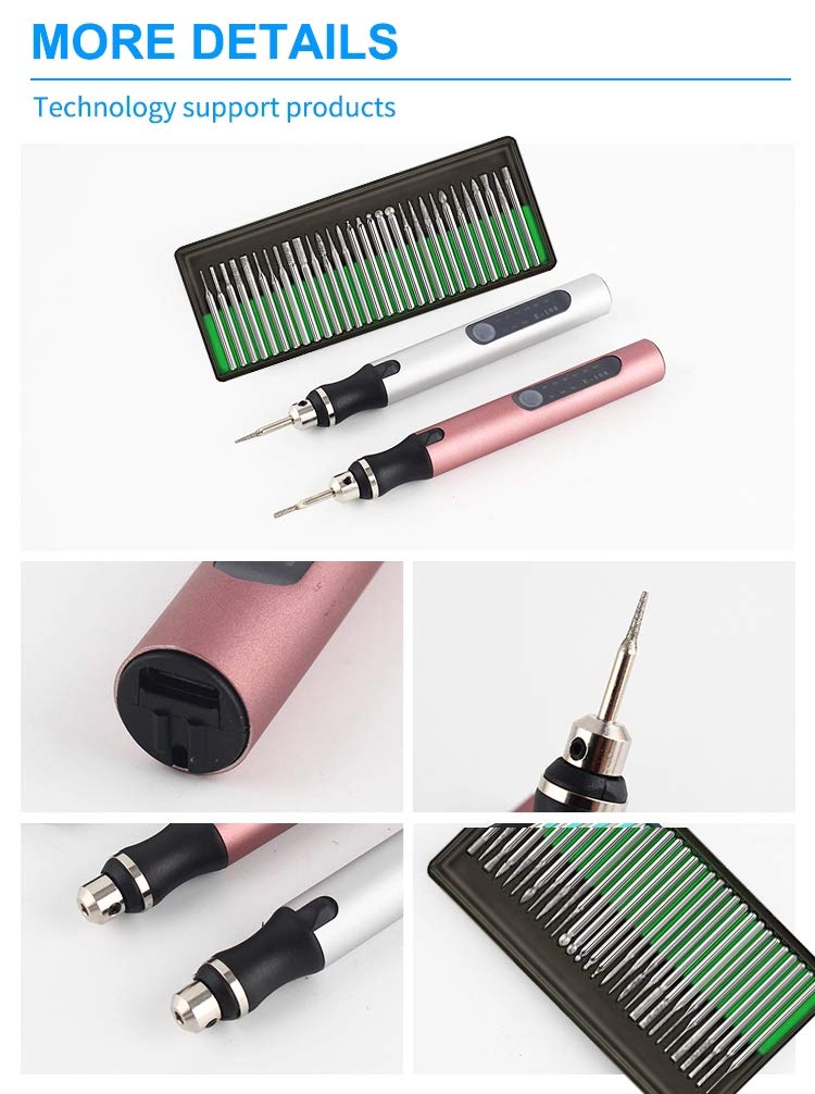 Rechargeable cordless Electric Micro Engraver Pen Mini DIY Engraving Tool Kit for Metal Glass Ceramic Plastic Wood Jewelry with 30 Bits and 16 Stencils and 1 Scriber Pen