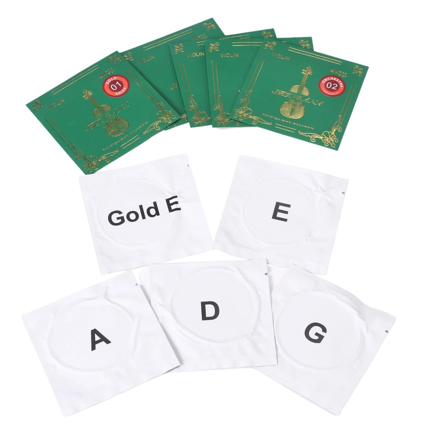 4/4 Full Set Violin Strings with BONUS GOLD E String | Premium Synthetic Core for Warm, Rich Sound & Enhanced Projection | Medium Tension, Concert-Tested | Fits All 4/4 Violins