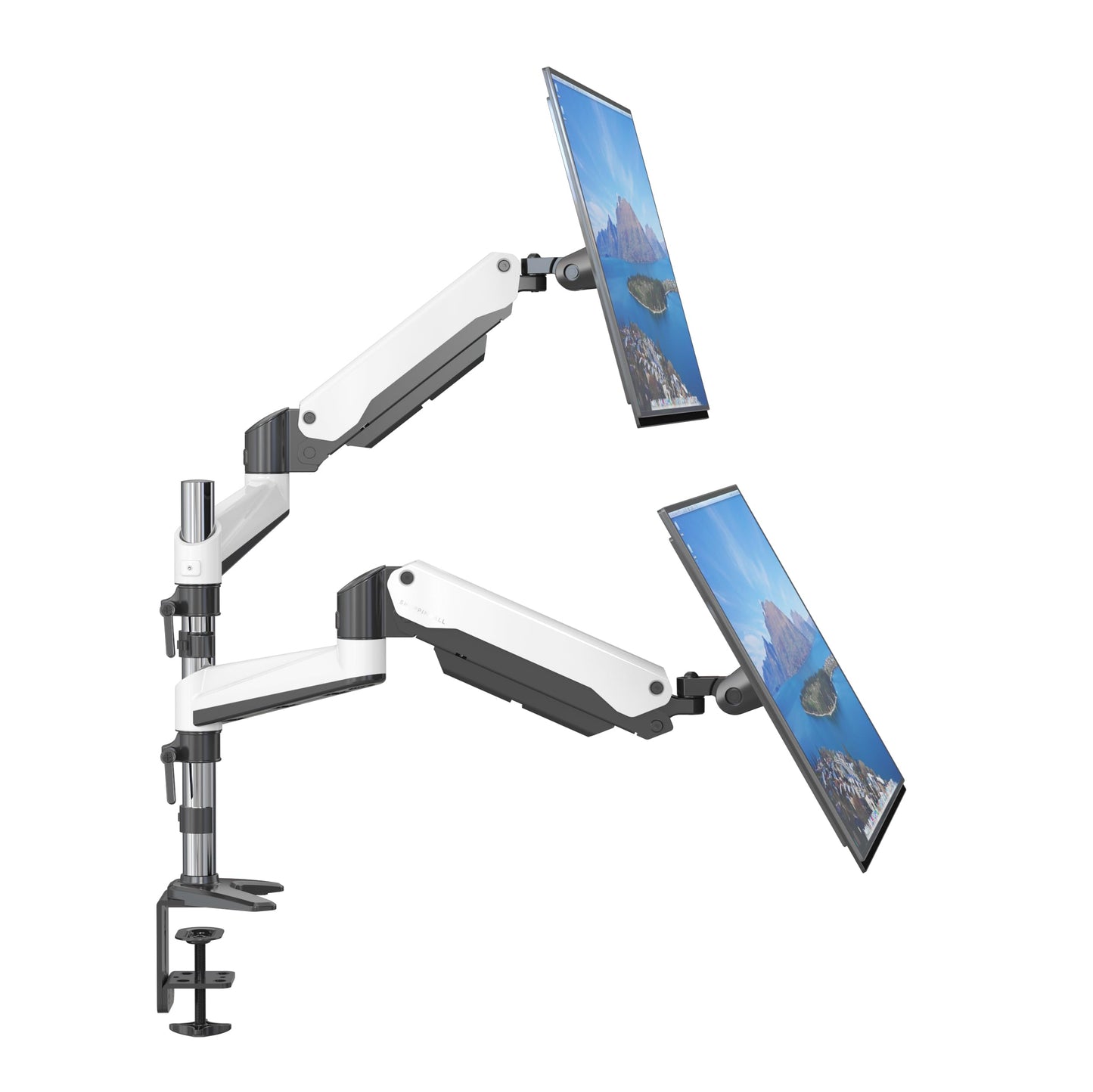 SHOPPINGALL Dual Monitor Mount with Height Adjustable Gas Spring Double Arm Monitor Stand with 2 Swing Arms for 15”-32” Computer LCD Screens with C Clamp/Grommet Mounting Base- SA-GA24-White