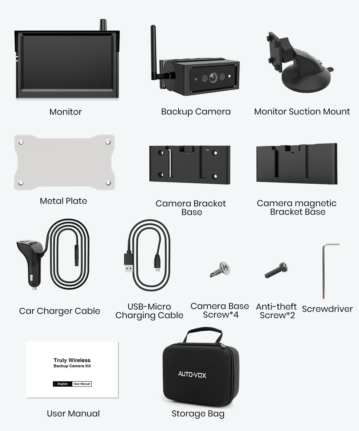 AUTO VOX Wireless Backup Camera Magnetic: 5" Portable No Wiring 1 Min Install Trailer Hitch Camera, 2-Channel HD 1080P Car Monitor & IR Night Vision Back Up Camera Systems for Truck, RV, Camper