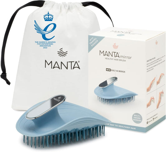 Manta Mirror Anti-Breakage Hairbrush – Travel Brush for Women, Gentle Wet & Dry Detangling Brush with Scalp Massager, Blue
