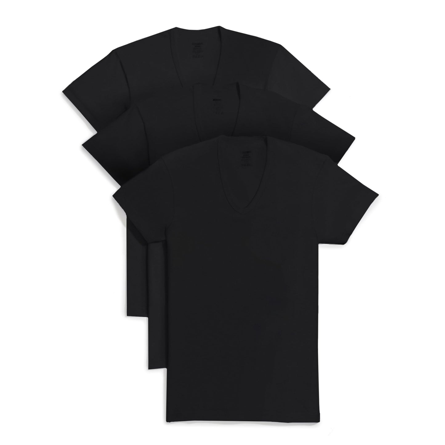 2(X)IST Mens Essential Cotton Slim Fit V-Neck T-Shirt 3-Pack Base Layer Top, Deep Black, Large US