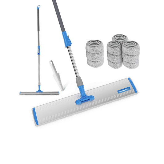 24" Microfiber Mop Stainless Steel Handle 4 Wet and Dry Premium Pads Cloths Flat Mop Heavy Duty Floor Floor Cleaning System