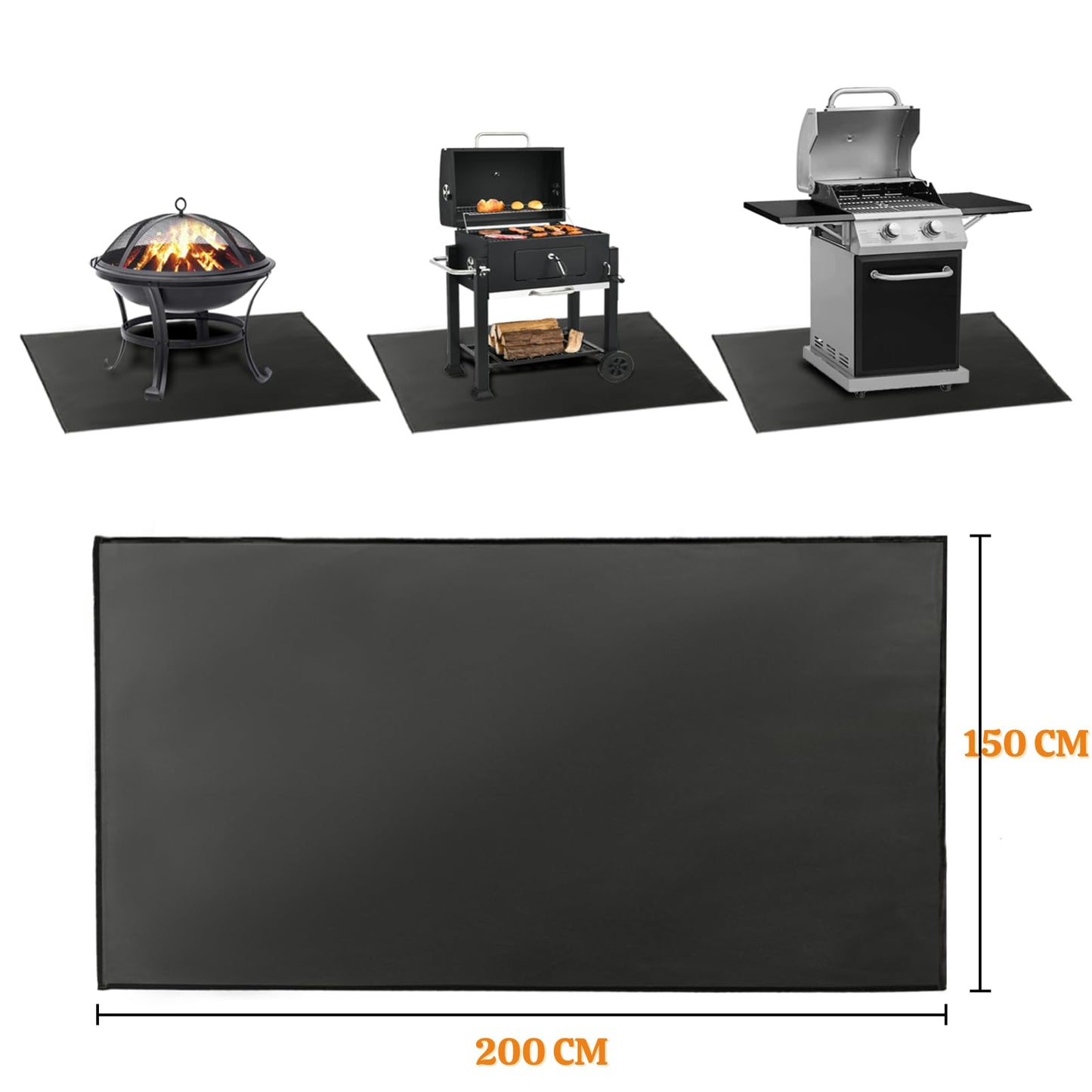 LeadCon 200 x 150cm Extra Large Under Grill Mat, Fireproof Pit Mat for Grill Deck and Patio Protector, Flat Top Grill, Outdoor Charcoal, Fire Resistant Rugs for Fireplace, Reusable Fire Pit Mat…
