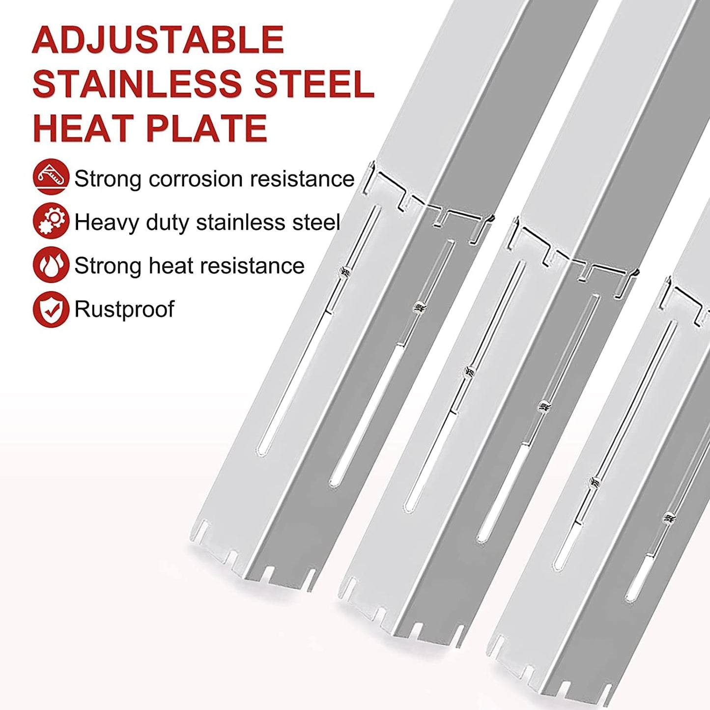 Universal Gas Barbecue Grill Heat Plate Shield for Gas Grill, Adjustable Barbecue BBQ Grill Heat Tent, Flavorizer Bar, Burner Cover, Flame Tamer, Stainless Steel Gas Grill Replacement Parts, 4-Pack