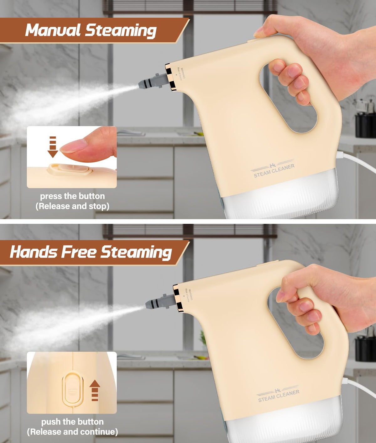 HK Newly Upgraded Handheld Steam Cleaner, 1200W 20s Fast Heating Steam Cleaner with 450ml Visualization Tank, 16-Piece Accessories, for Kitchen, Bathroom, Furniture, Tile, Floor, Car, Sofa, Window