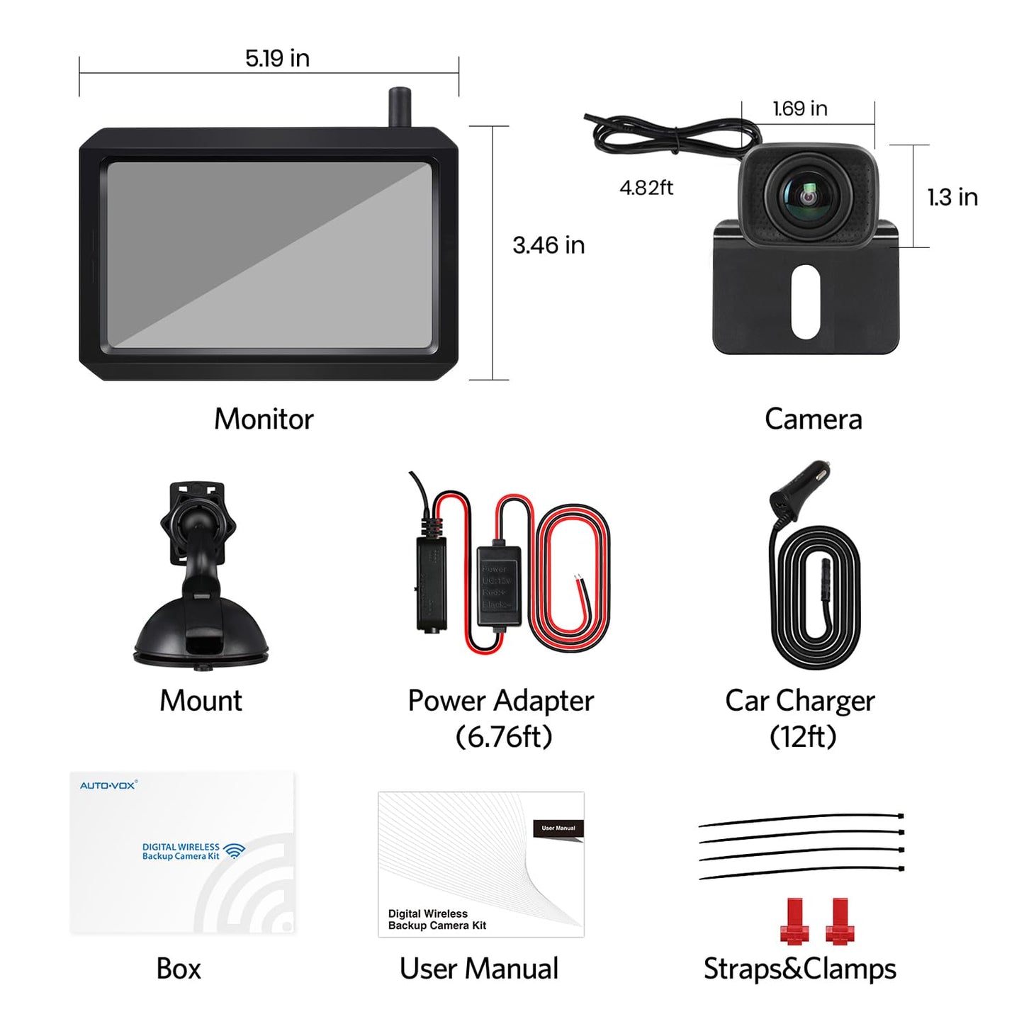 AUTO-VOX Wireless Backup Camera W7-5" Monitor Stable Digital Signal Back Up Camera for Car, Pickup, SUV, Van, Truck - Easy Install Rear View Camera with Night Vision & Waterproof & DIY Guide Lines