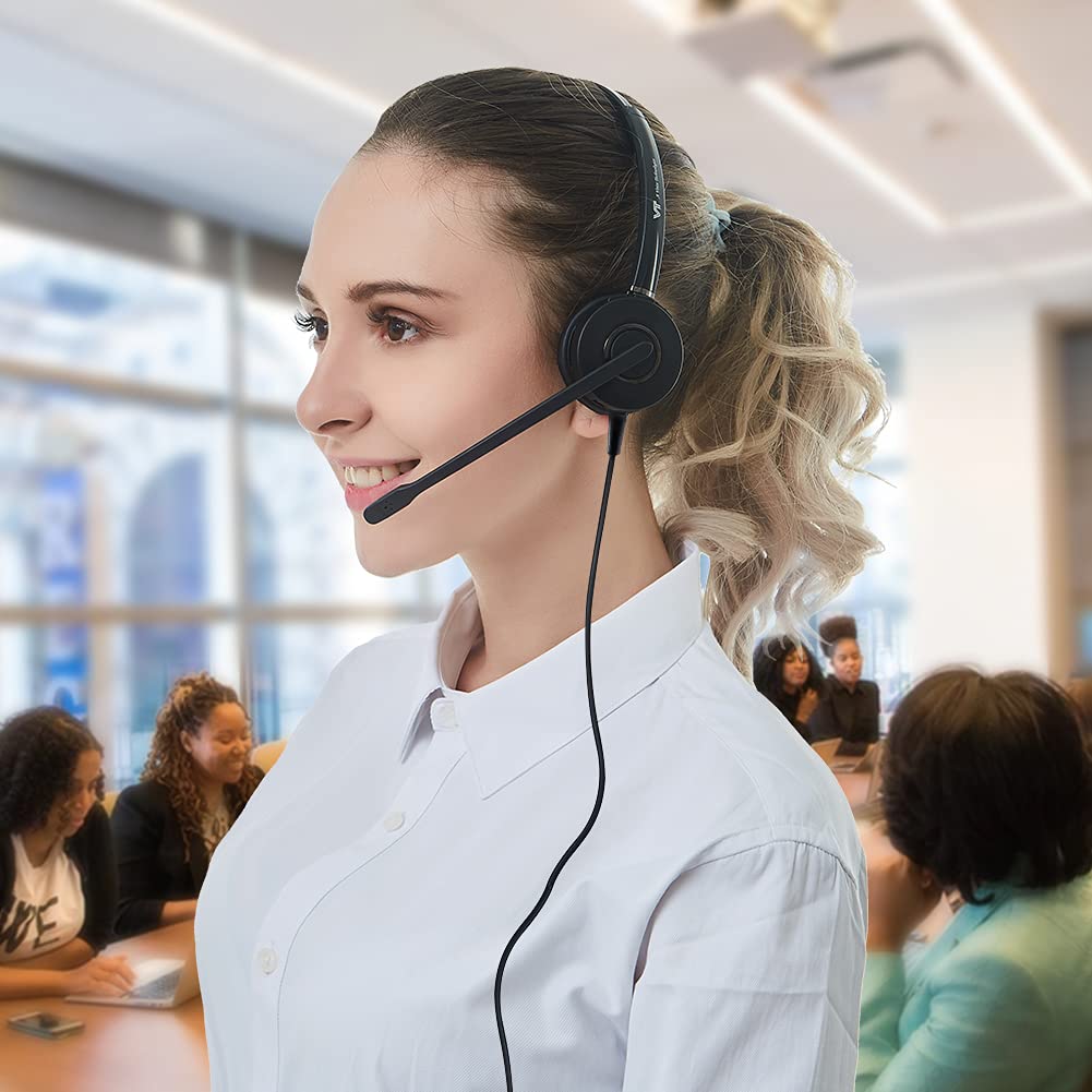 Telephone-Headset Microphone Noise-Cancelling Headphone QD - Quick Disconnect Call Center Headset with RJ09 Cables Compatible with Polycom-Yealink-GXP-Snom-Fanvil-Aastra-Mitel-Digium Phones