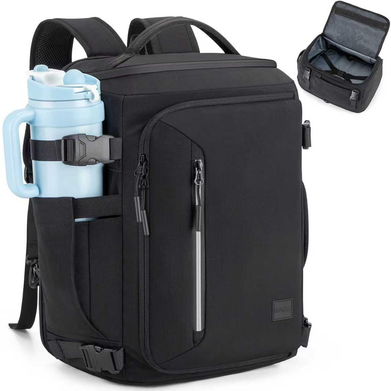 Tzowla 40x30x20 cm Travel Bag with Large Cup Holder Pocket,Personal Item Expandable Rackpack for Men/Women,Laptop Backpacks Carry On Flight Approved,Business Weekender Bags Fit 15.6 Inch Laptop