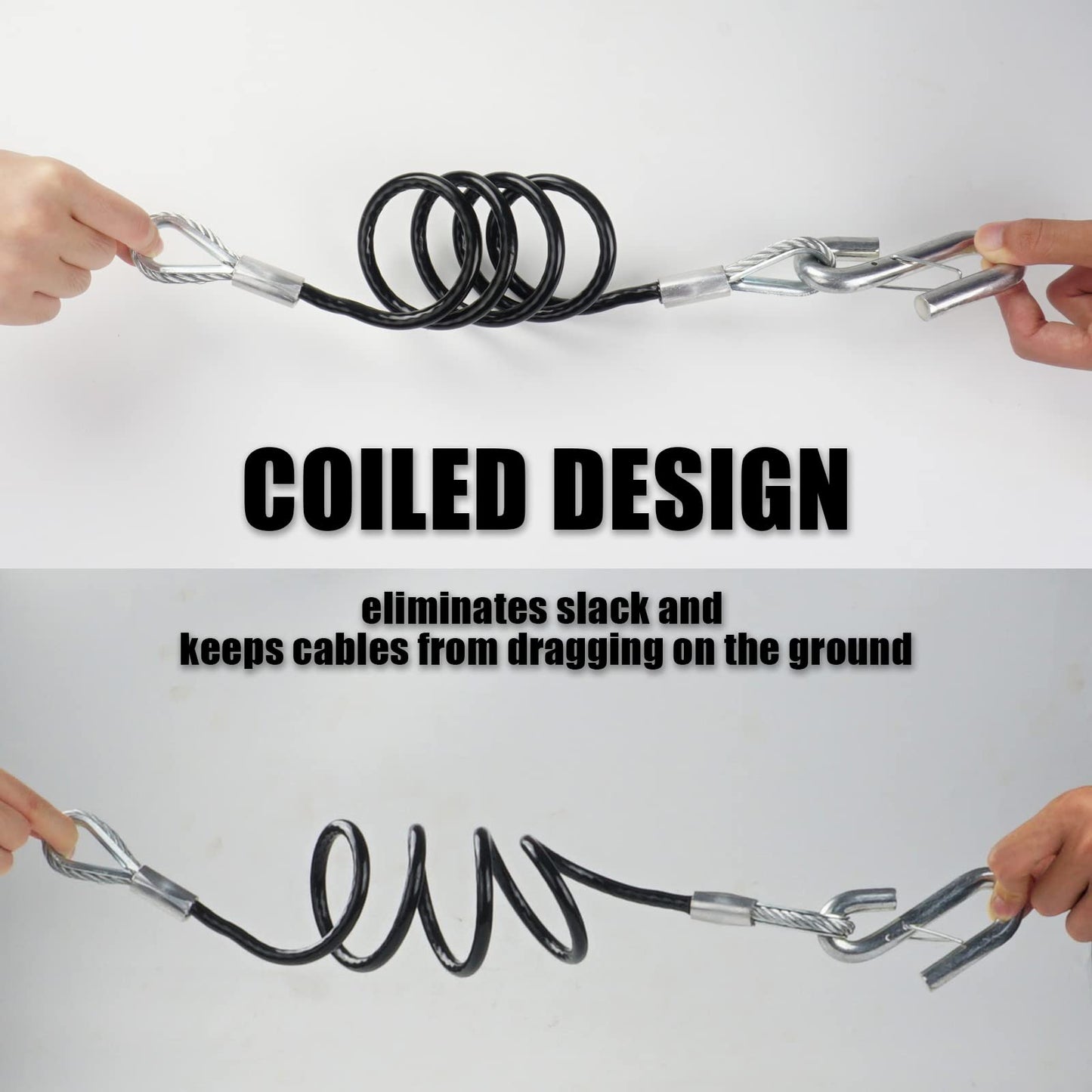 AYMMIC 44'' Trailer Safety Cables, Self-Coiling Towing Coiled Safety Cables with Vinyl-Coated, 17/32'' S-snap Hooks with Safety Latches, 7,500Lbs Break Strength, 2 Pack
