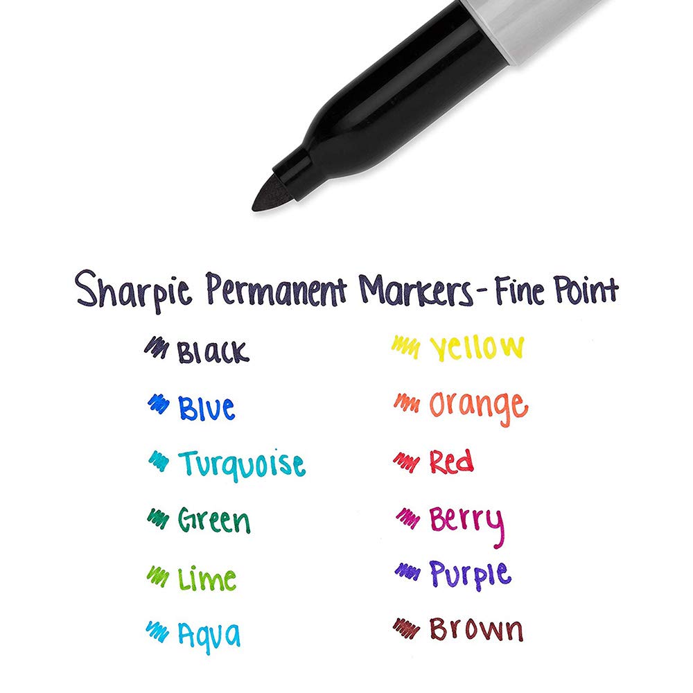 Permanent Marker Fine Point,Fine Point Black with Shirpie Permanent Marker Quick Drying/Waterproof - 36 Count