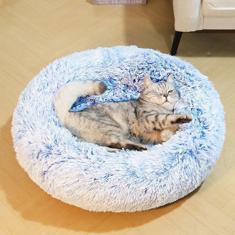 Cat Beds for Indoor Cats, Dog Beds for Small Dogs, Fluffy Plush Cat Bed Washable, Anti Anxiety Calming Dog Beds, Round Faux Fur Pet Bed up to 25lbs