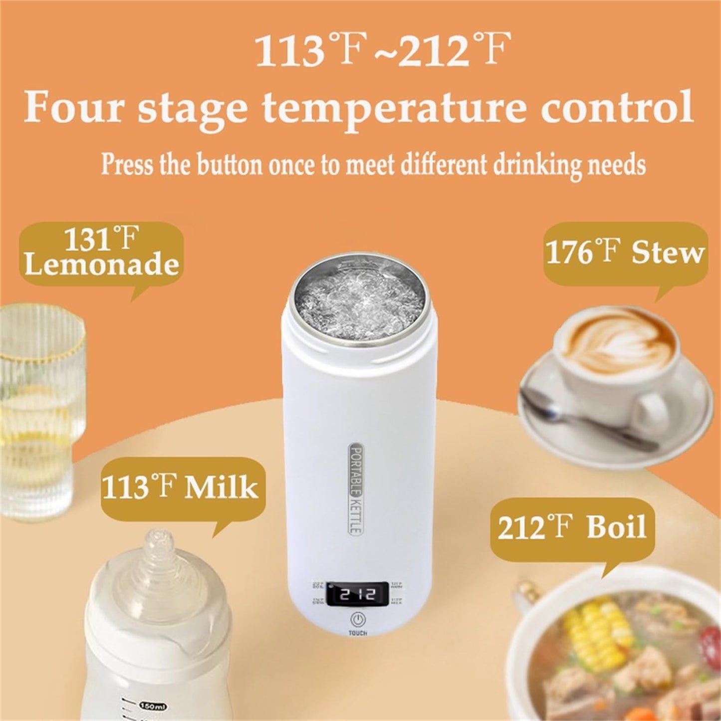 Portable Electric Kettle, 450ml Travel Kettle, Mini Tea Kettle Electric Water with Display 4 Temperature Control, Leak-Proof, Quick Boil, Stainless Steel, Auto Shut-Off, Keep Warm
