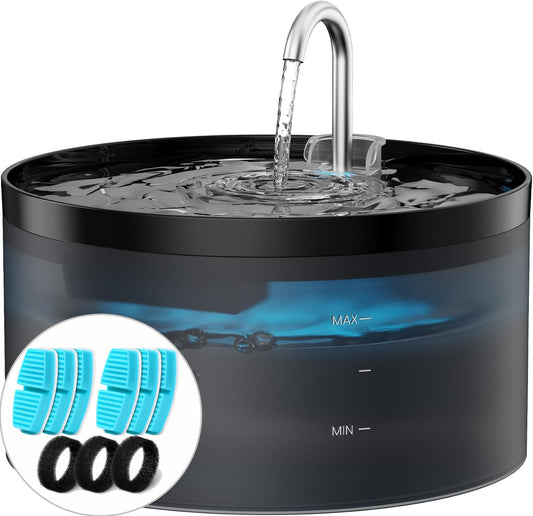 Cat Water Fountain - with 6 Carbon Filters + 3 Sponge Filters - Super Silent Cat Fountain - Faucet Cat Fountain - Quiet Water Pump - BEMOONY