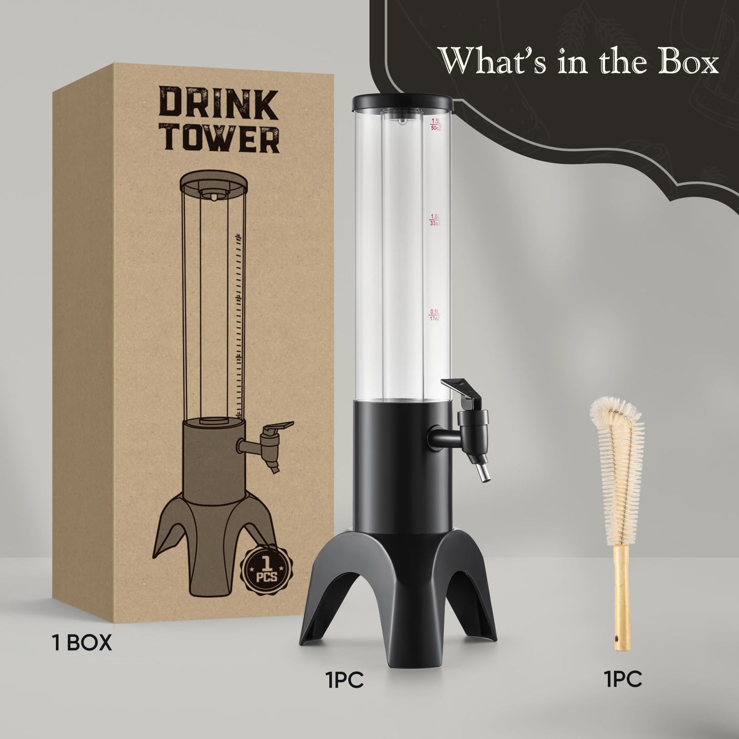 COSYOO Drink Tower, 1.5L Mimosa Tower Dispenser With Ice Tube and Led Light, Tabletop Beer Dispenser 1.58 Qt./50oz, Ideal for Parties Bars Pubs Restaurants