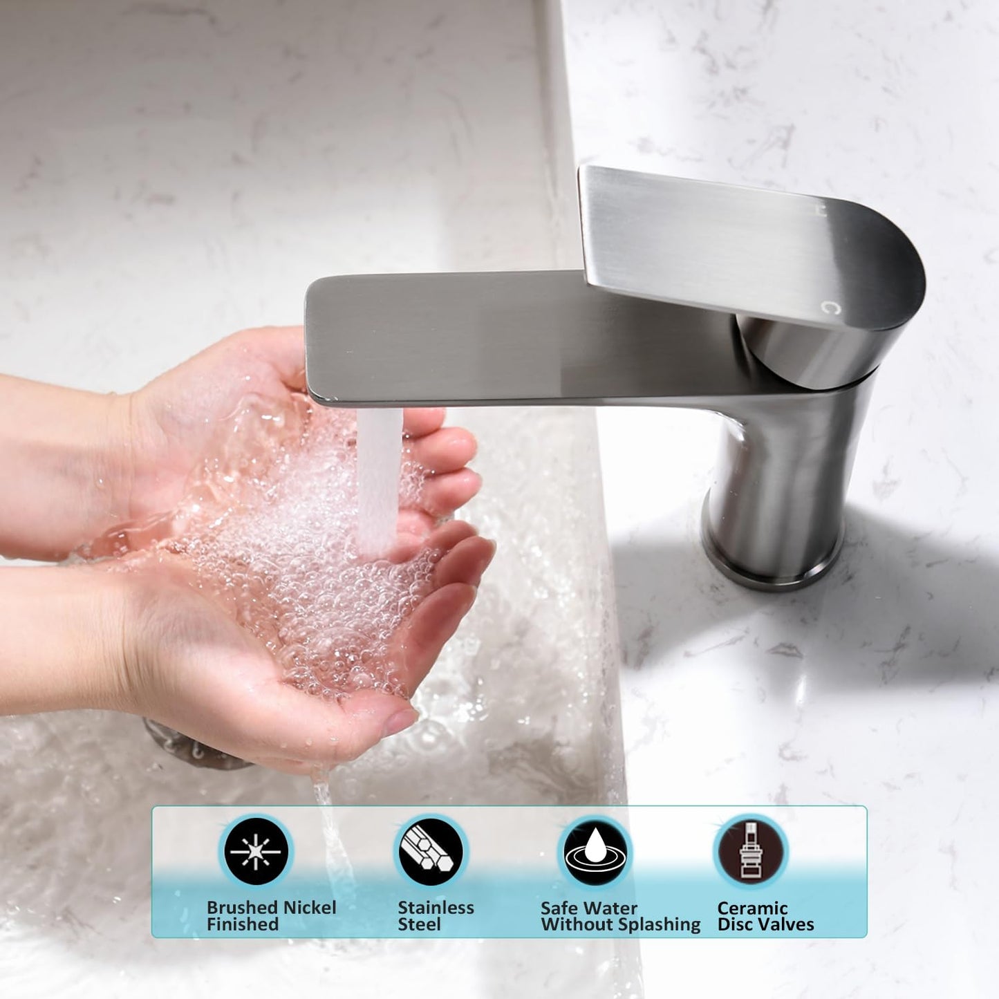 Brushed Nickel Bathroom Faucet, Single Handle Stainless Steel Bathroom Sink Faucet, Single Hole Faucet Bathroom Sink, 1 Hole Bathroom Fauect for RV Camper Farmhouse Lavatory Bar Vanity Sink, BF019L