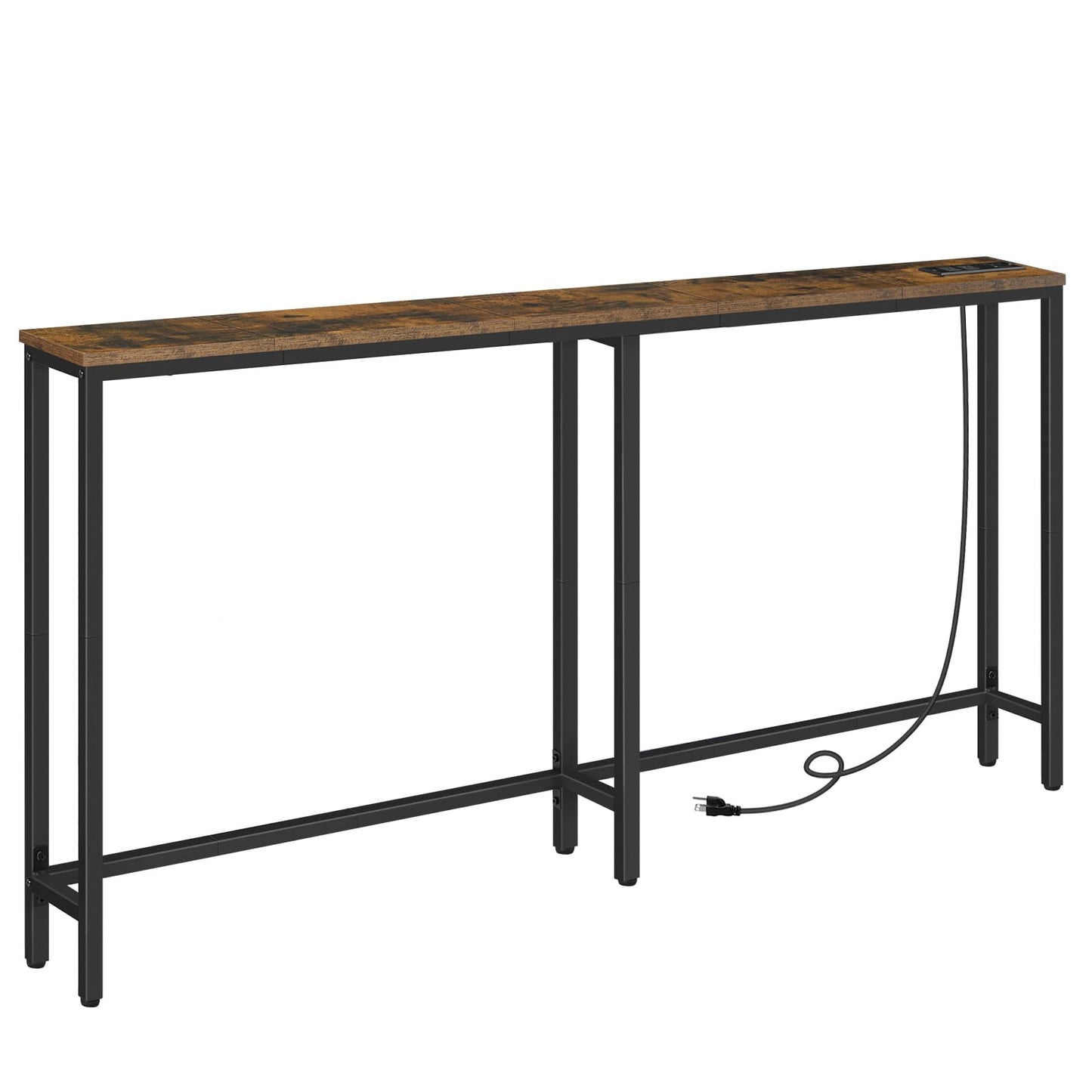 HOOBRO 160 cm Skinny Console Table with Charging Station, Narrow Entryway Table with Power Outlets, Slim Sofa Table, Behind Couch Table for Hallway, Living Room, Foyer, Rustic Brown BF165UXG01G1