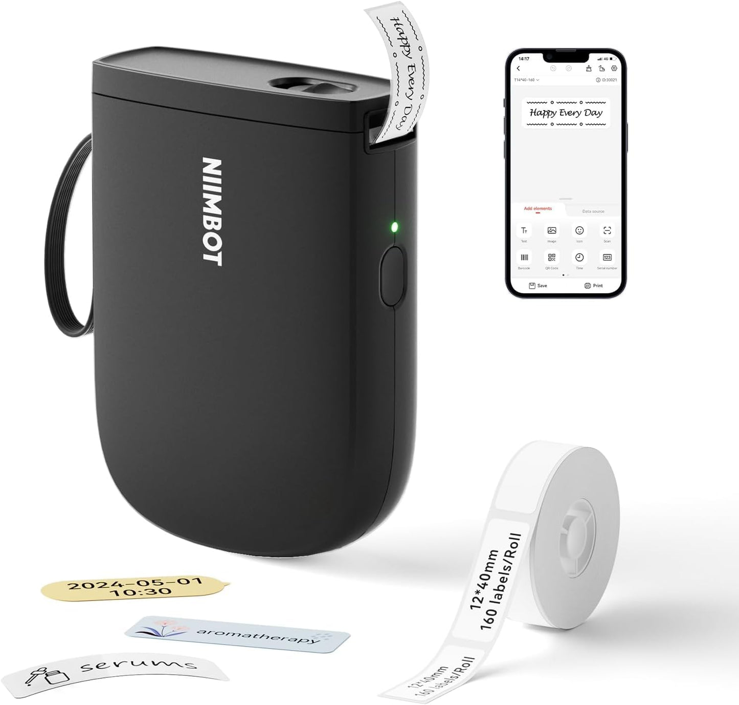 NIIMBOT D11 Label Maker Machine with Tape, Upgrade HD Printing Inkless Automatic Feeding One-Touch Custom Portable Bluetooth Sticker Printer
