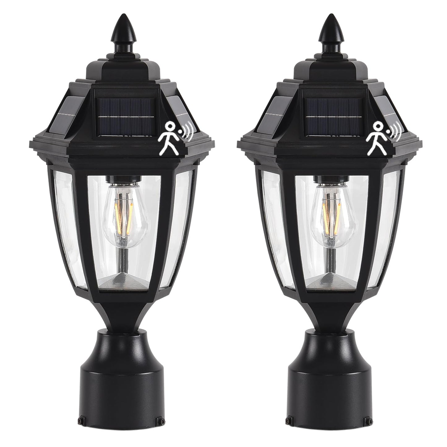 TEBLAMPUE Solar Post Lights 2 Pack, Motion Sensor Post Lantern Without Pier Mount Base, Waterproof Solar Powered Pole Light Fixture for Patio Yard Garden