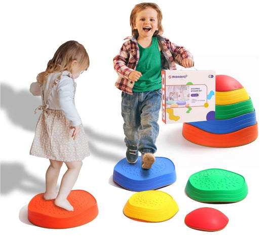 makarci Stepping Stones for Kids, 5pcs Non-Slip Plastic Balance River Stones for Promoting Children's Coordination Skills Sensory Toy Obstacle Course Outdoor or Indoor Play Equipment (Original)