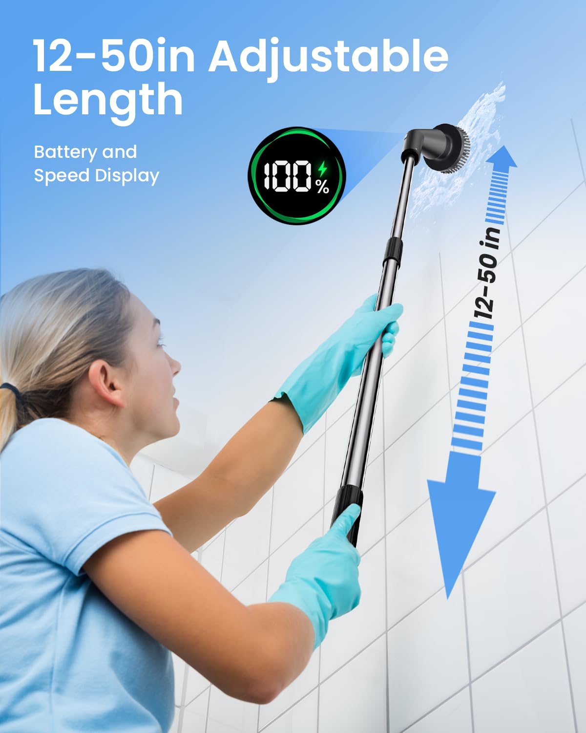 Leebein Electric Spin Scrubber, Full Body IPX7 Waterproof Electric Cleaning Brush, Cordless Bathroom Scrubber with 7 Brush Heads, Extendable Long Handle and 2 Speeds Scrubber for Bathtub Floor