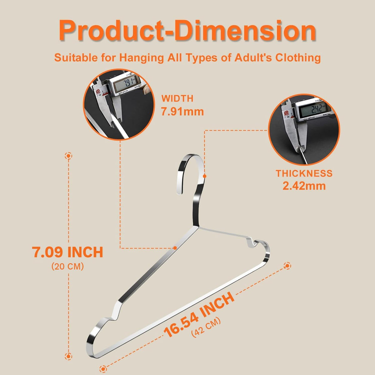 Jiang&Rong Stainless Steel Hangers 20 Pack, 16.5 Inches Coat Hangers, Strong Metal Heavy Duty Hangers, Space Saving Clothes Hanger, Non Slip Hangers, Adult Hangers, Bulk Hangers, Silver Hangers