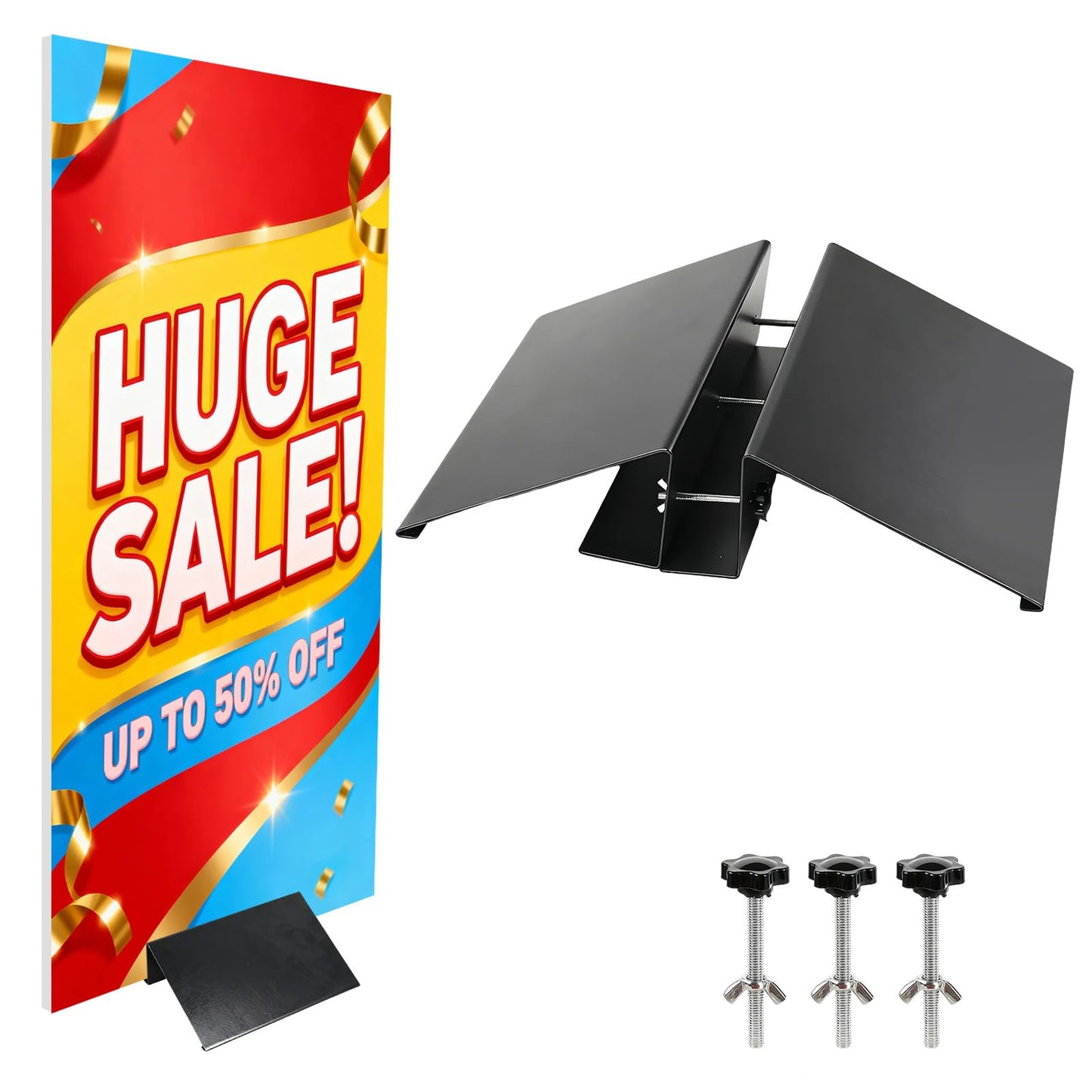 Chiliqi Metal Floor Sign Stand Holder, Adjustable Floor Standing Display Stand for Outdoor Indoor Use, Stand Metal Base Only Fits 12" Wide Acrylic Glass Foam Board Signs up to 72" High