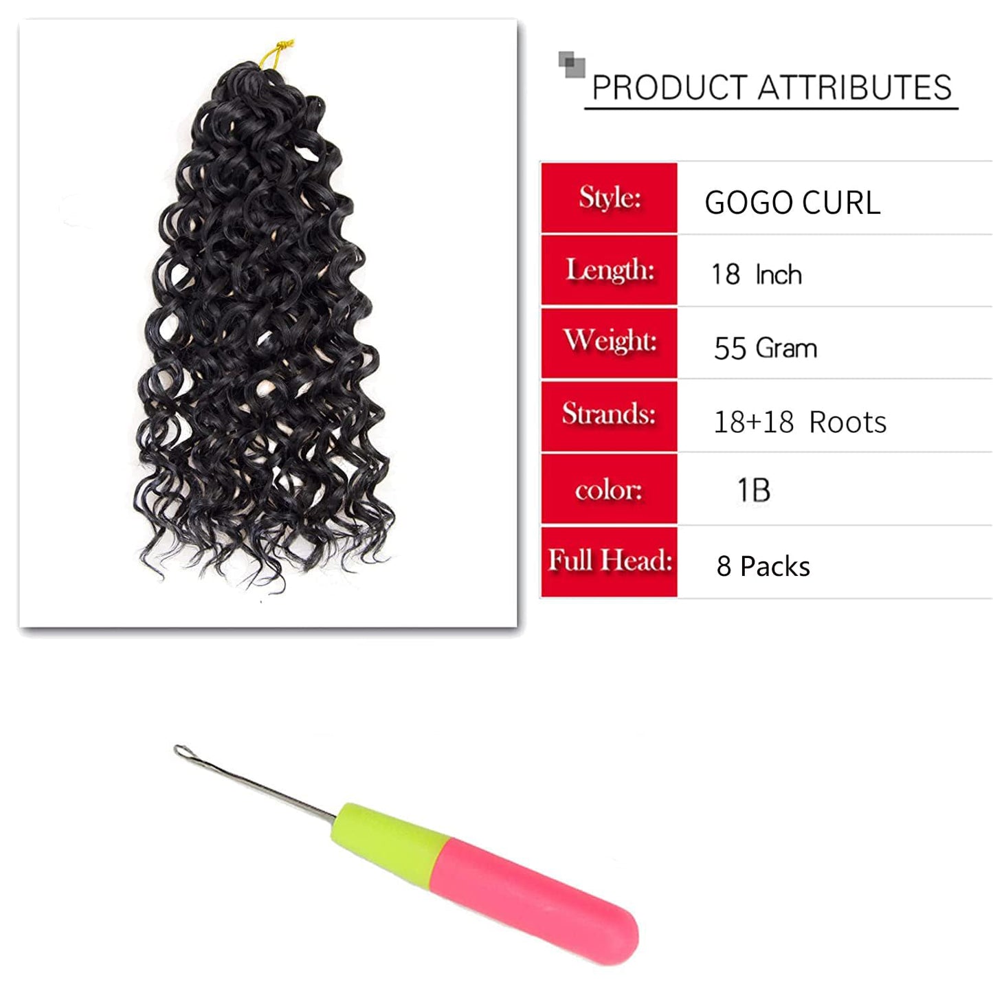 8 Packs Curly Crochet Hair GoGo Curl Crochet hair for Black Women Deep Wave Braiding hair,Synthetic Bohemian Crochet Braid Water Wave Crochet hair Extensions(18inch, 1B)