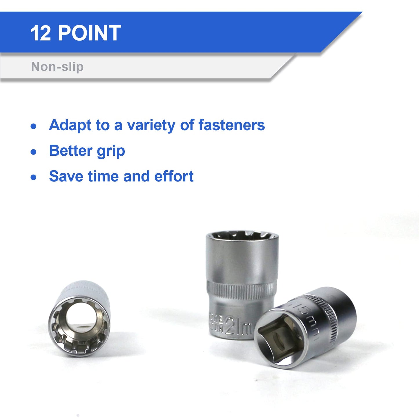 19 Pcs Spline Socket Set Metric, 12 Point Cr-V Socket Set, 1/2" Drive 8-32mm Spline Tool with Enhanced Storage Case
