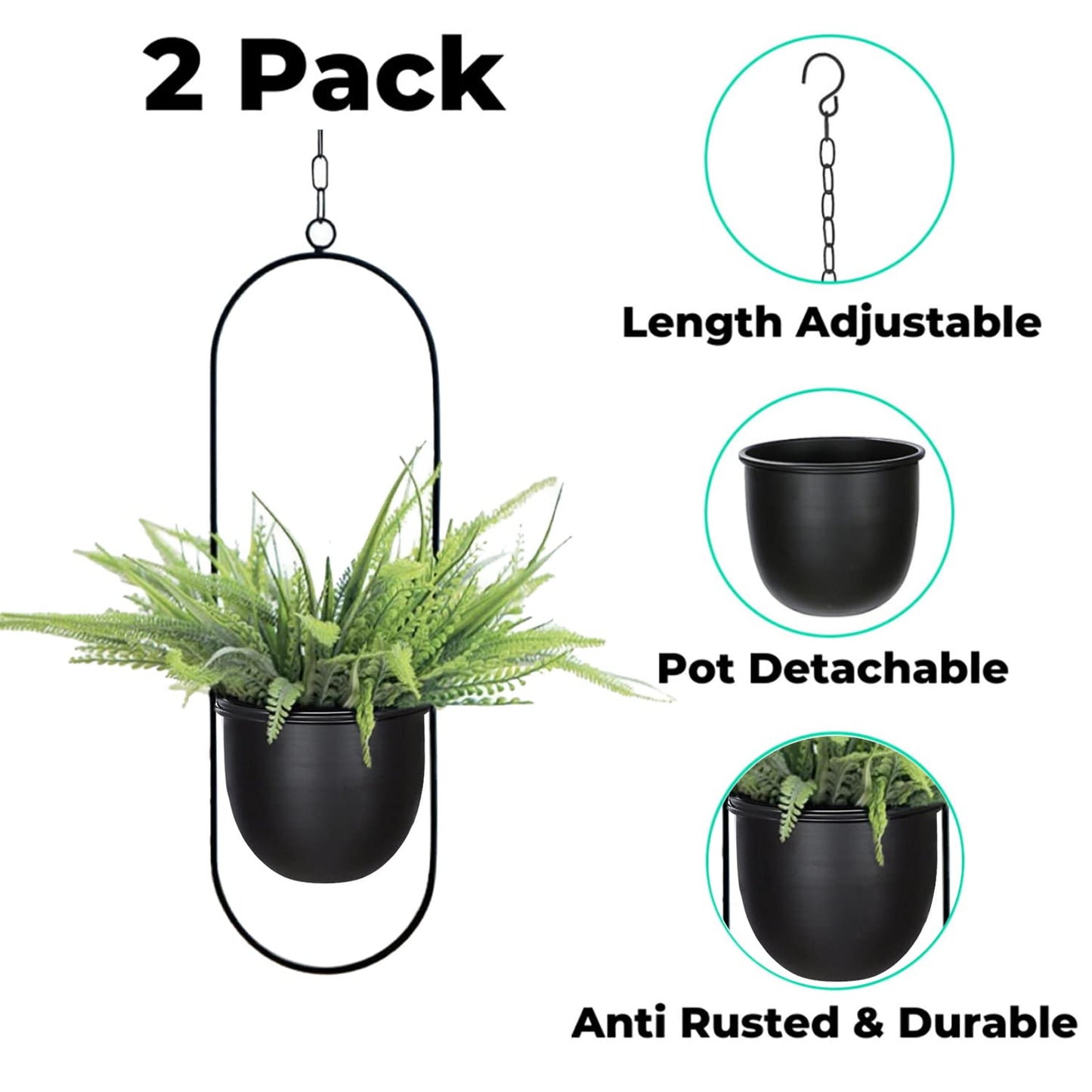 2 Pack Eco Joy Boho Metal Hanging Planters with 6" Pot (Detachable) + Hook | Hanging Planters Indoor, Modern Wall & Ceiling Planters, Mid Century Planter for Indoor & Outdoor, NO Plant incld…