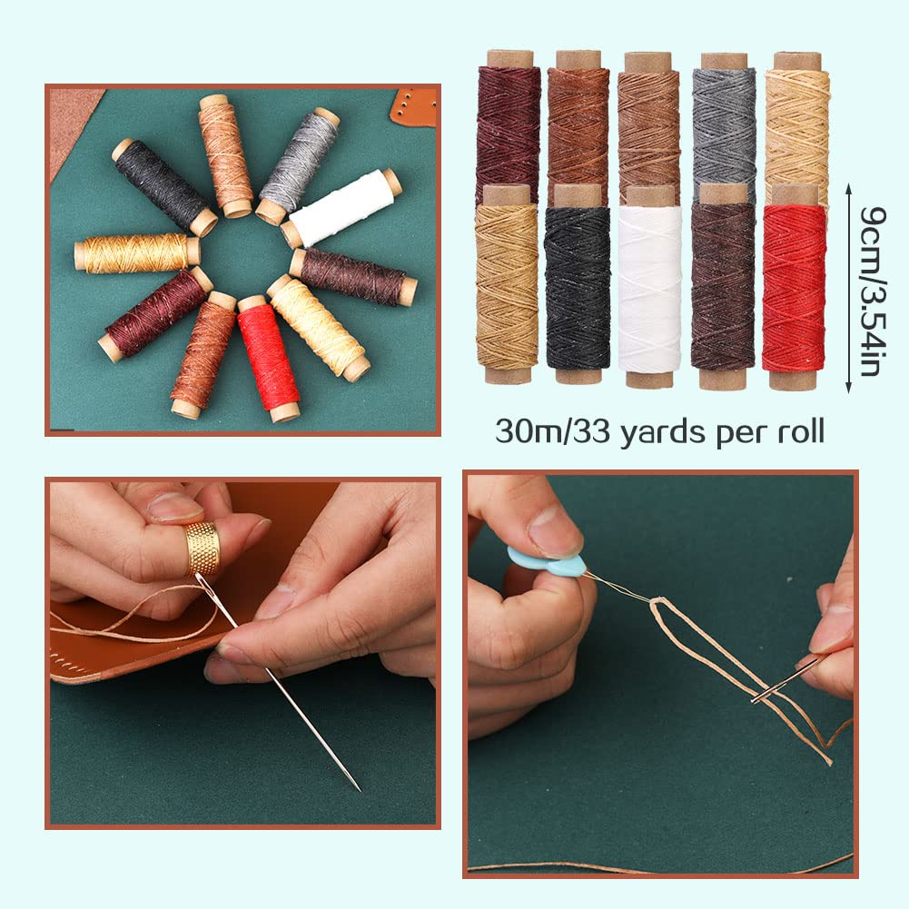 LUNARM Leather Working Tools, Leather Craft Tools and Supplies with Waxed Thread Punch Groover Awl Carving Knife Tracing Wheel for Beginners and Professionals Leather Tooling Kit for DIY Craft