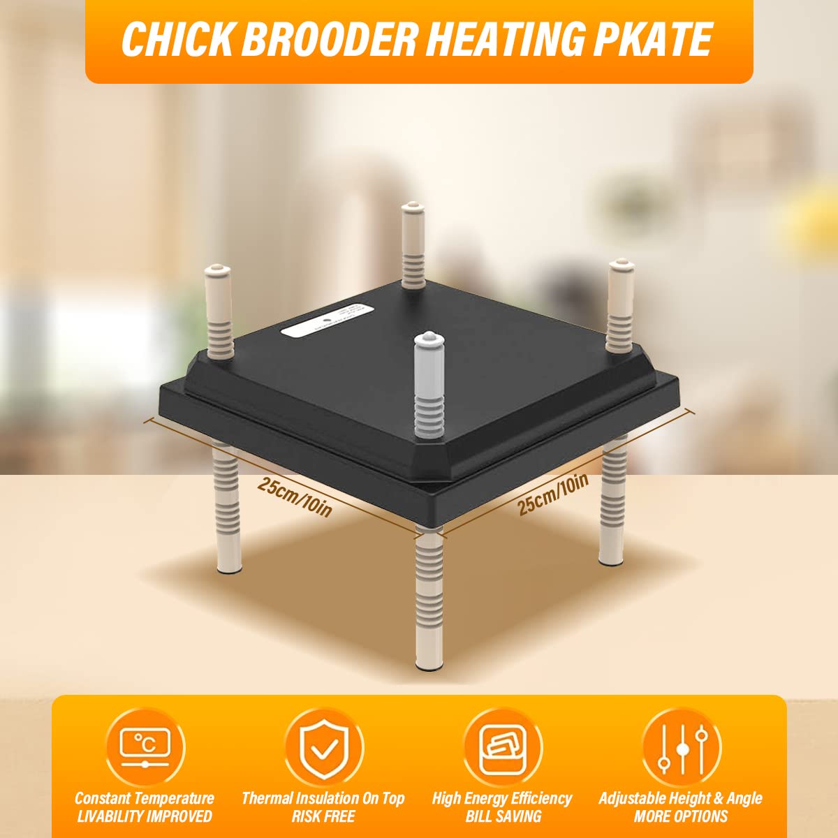 Brooder Heater for Chicks, 10”x10”Chicken Breeding Heating Plate Brooder Heating Heater Adjustable Height Chicken Incubator Heating Lamp Rutin Chicken Brooder Suitable for 15 Chicks (Dark)