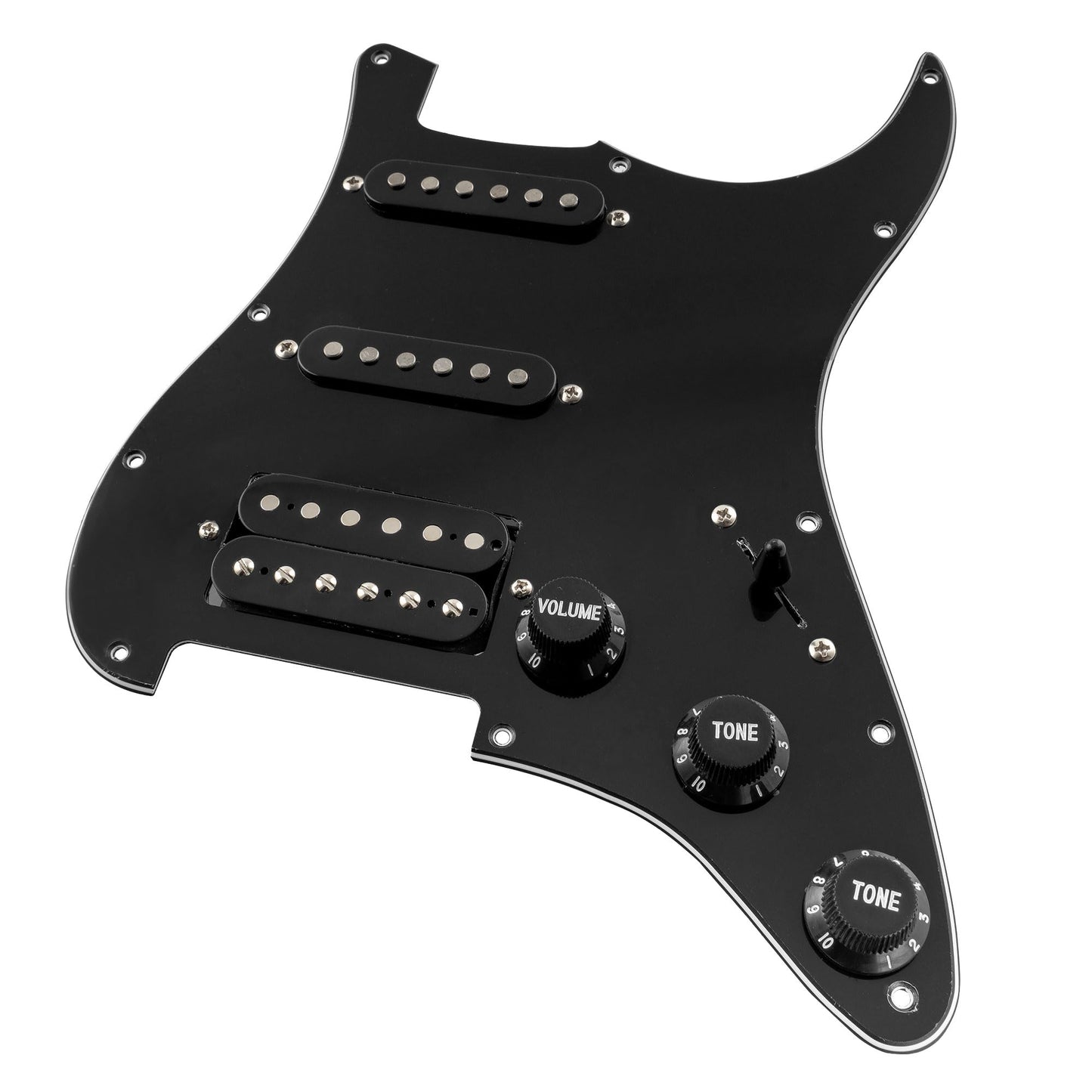 Musiclily SSH 11 Hole Prewired Loaded Humbuckers Stratocaster Pickguard with Noiseless Alnico 5 Pickups Set for Strat Style Guitar,3Ply Black