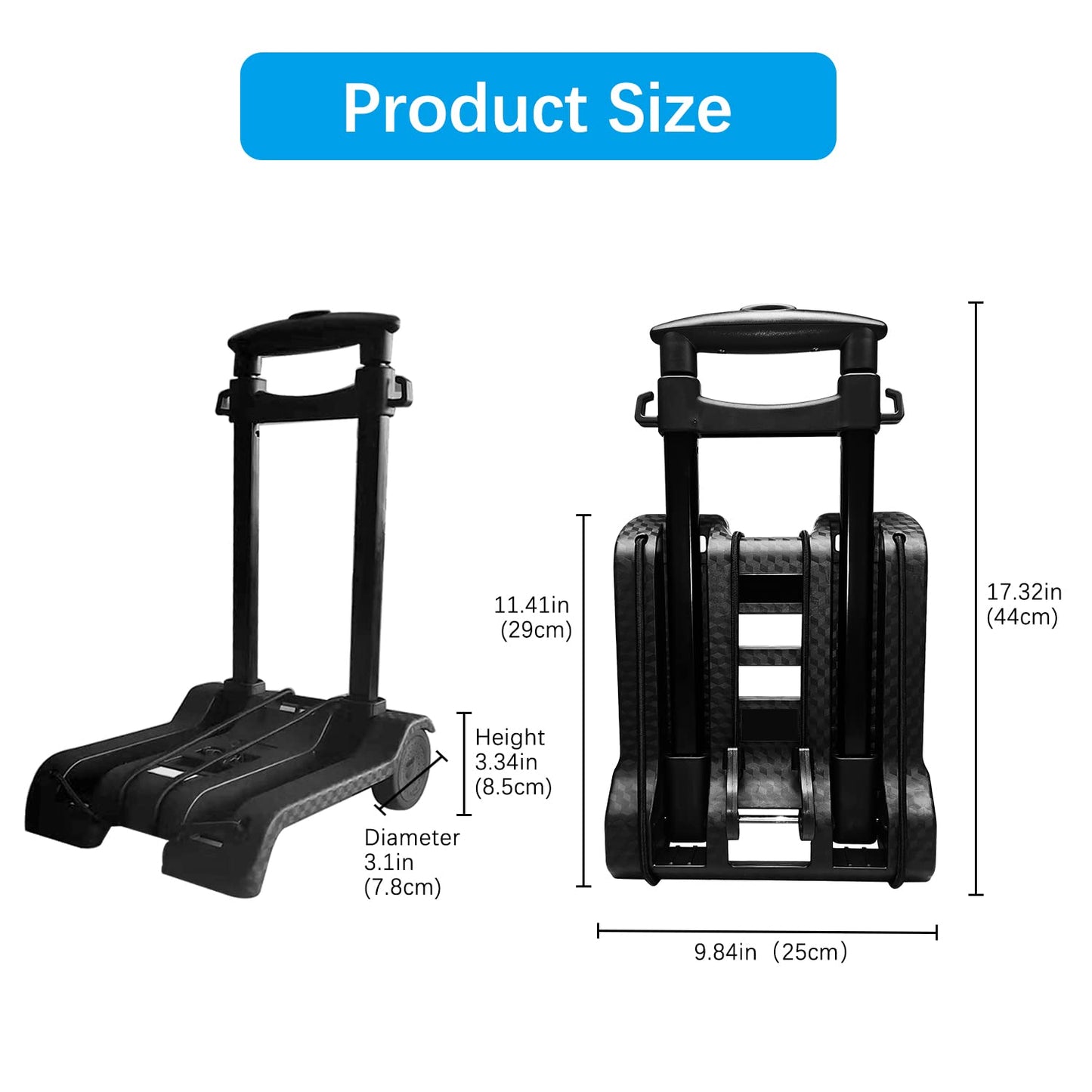 Folding Shopping Cart Utility Rolling Crate Compact Hand Truck Dolly on Wheels with Removable Waterproof Bag Telescoping Handle Heavy Duty 50kg/110lbs for Move Travel Grocery Laundry Office(Black+Bag)